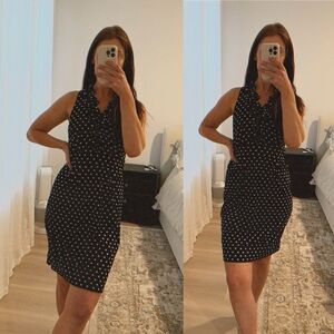 Taylor Sleeveless Black and White Polka Dot Ruffle Neck Dress